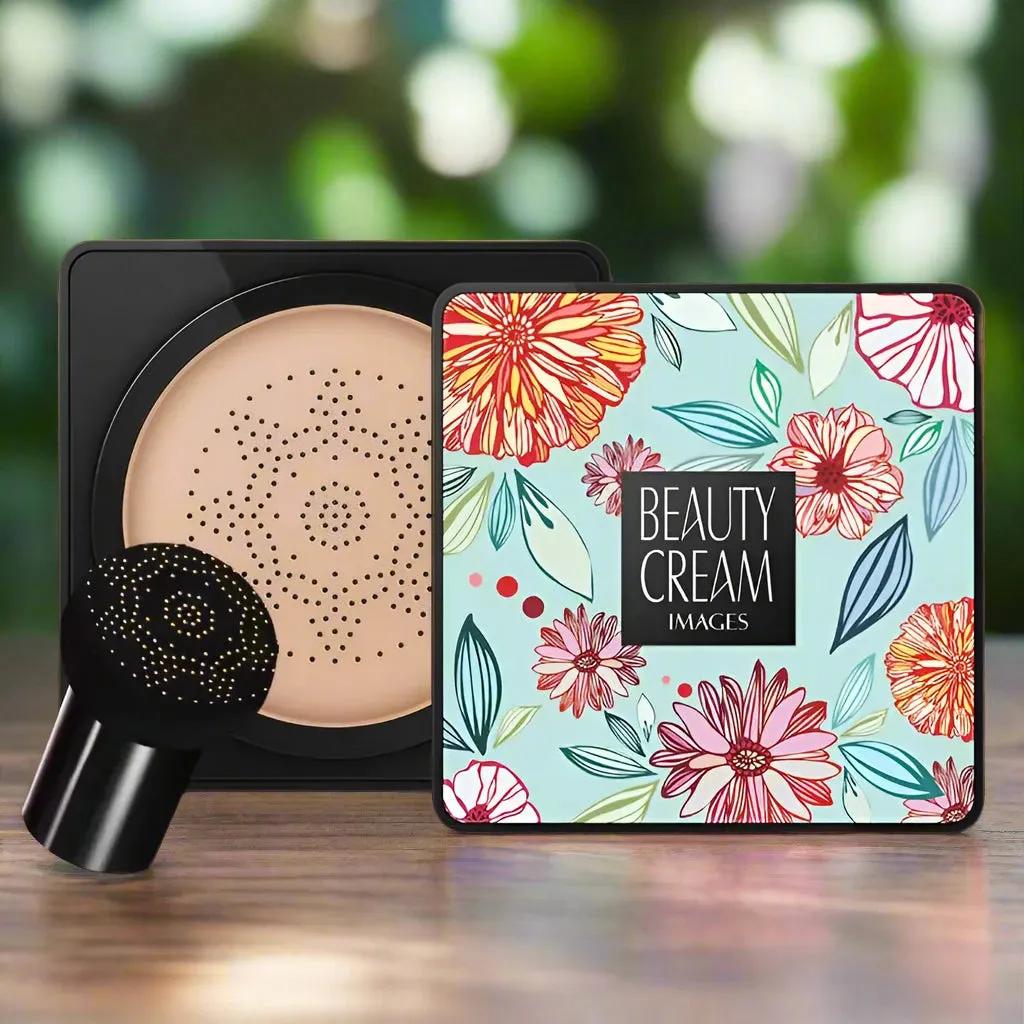Air Cushion Cream Foundation For Flawless Skin With Dewy Finish & Mushroom Head Sponge Puff