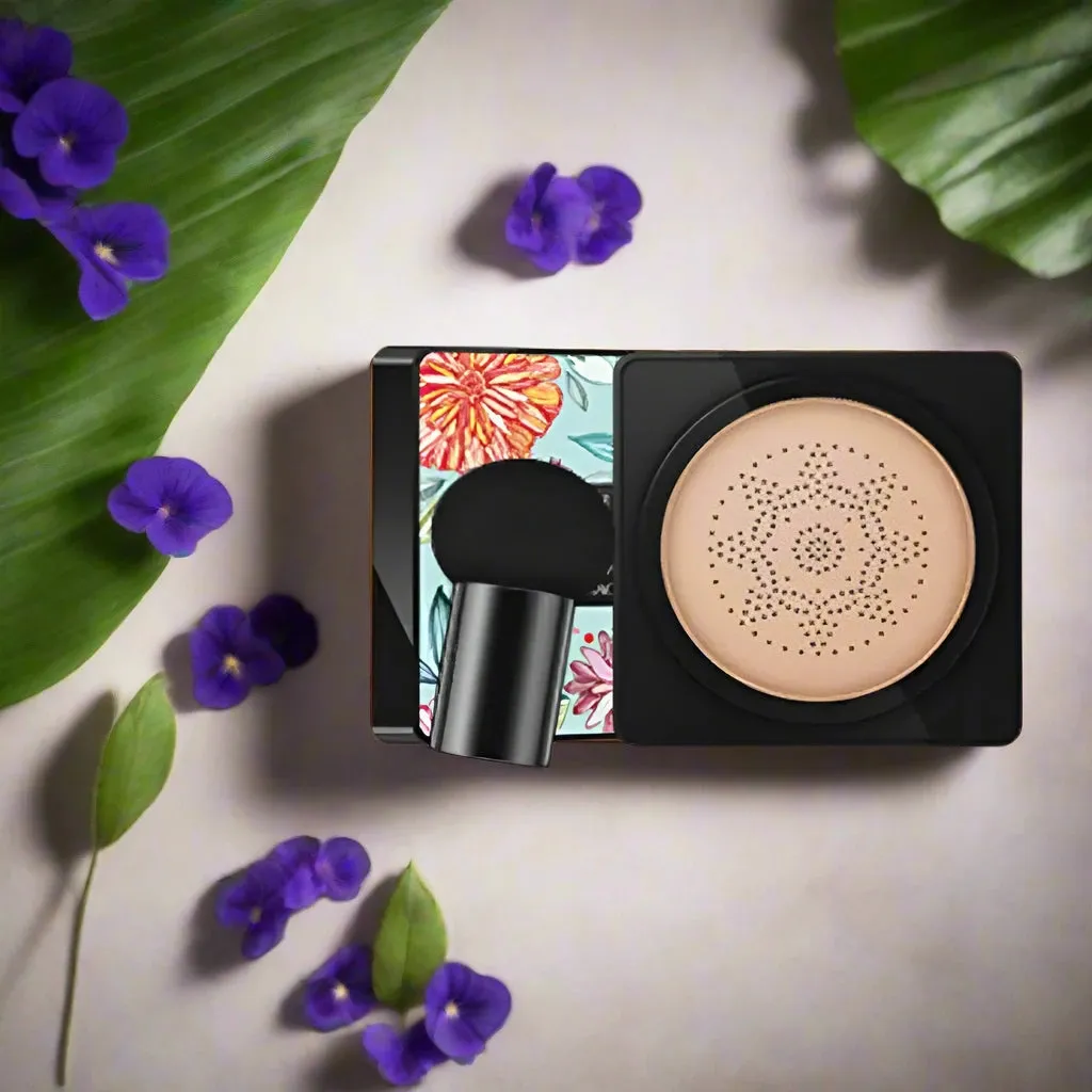 Air Cushion Cream Foundation For Flawless Skin With Dewy Finish & Mushroom Head Sponge Puff