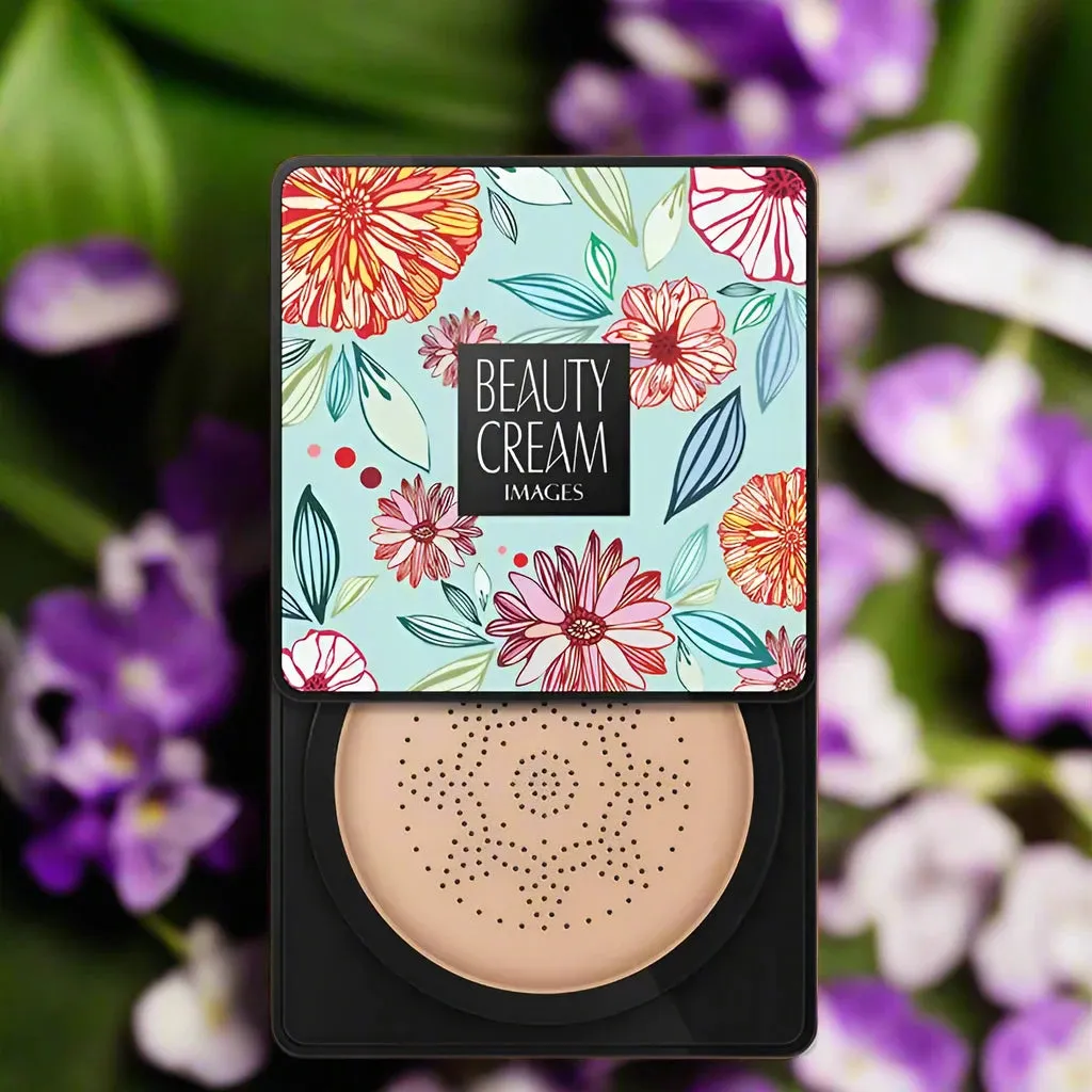 Air Cushion Cream Foundation For Flawless Skin With Dewy Finish & Mushroom Head Sponge Puff